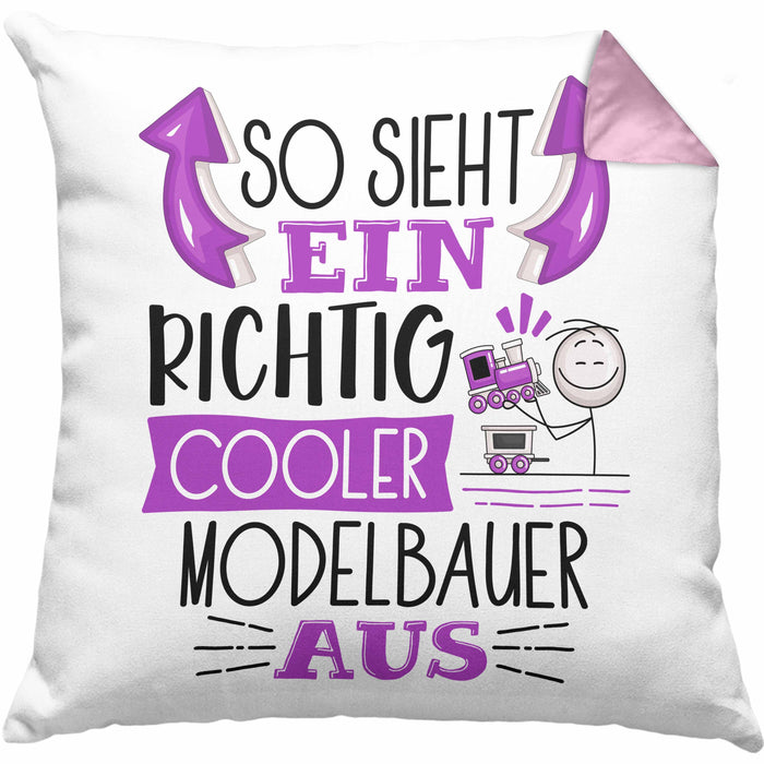 Modelbauer Kissen mit Füllung 40x40 So Sieht Ein Richtig Cooler Modelbauer Aus Geschenk Lustiger Spruch Geschenkidee (Grau) Rosa Trendation