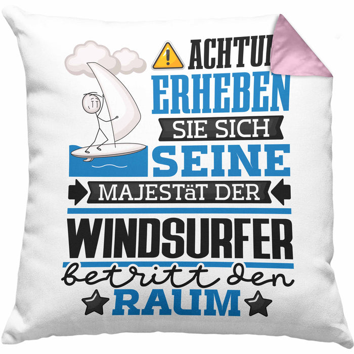 Windsurfer Geschenk Kissen mit Füllung 40x40 Lustiger Spruch Erheben Sie Sich Der Windsurfer Betritt den Raum (Grau) Rosa Trendation