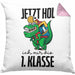 Kissen mit Füllung 40x40 Einschulung Dino T-rex Motiv Geschenk für Jungs in der 1. Klasse Schulstart (Grau) Rosa Trendation