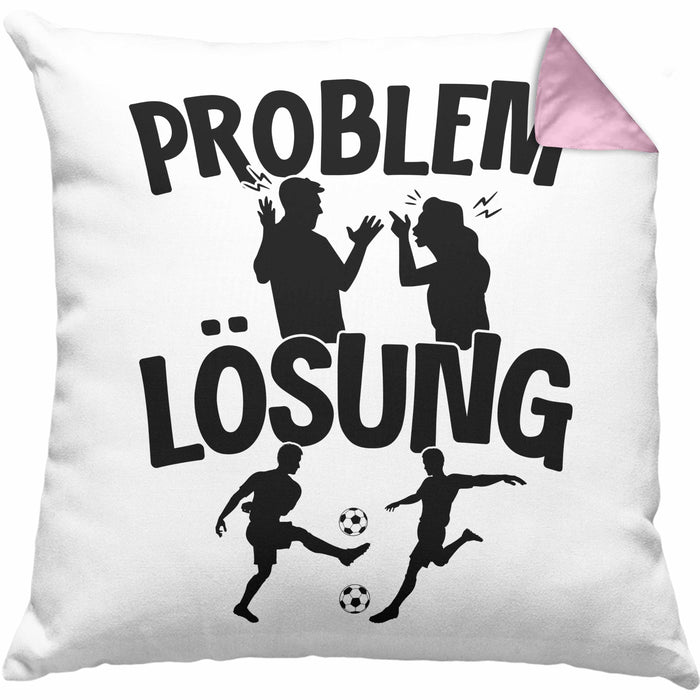 Fußballer Kissen mit Füllung 40x40 Geschenk für Fußballspieler Männer Geschenkidee Problem und Lösung Fussball Spielen (Grau) Rosa Trendation