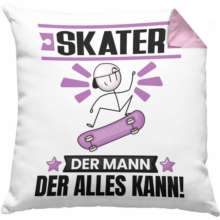 Skater Kissen mit Füllung 40x40 Geschenk für Skater Der Mann Der Alles Kann Geschenkidee zum Geburtstag (Grau) Rosa Trendation