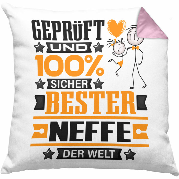 Neffe Geschenk Lustiger Spruch für Neffe Geschenkidee Bester Neffe Der WeltKissen mit Füllung 40x40 (Grau) Rosa Trendation