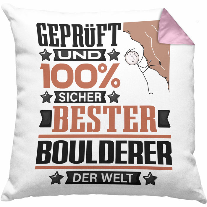 Boulderer Geschenk Lustiger Spruch für Boulderer Geschenkidee Bester Boulderer Der WeltKissen mit Füllung 40x40 (Grau) Rosa Trendation