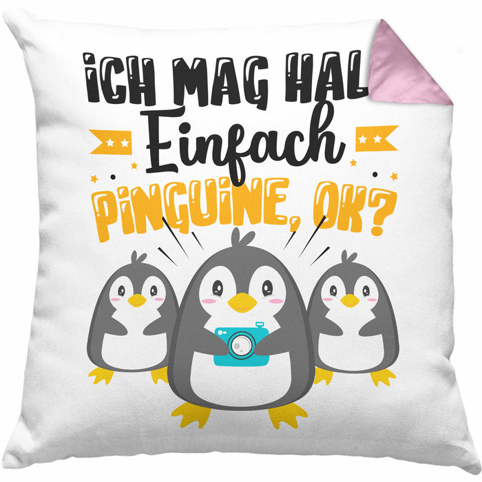 Pinguine Geschenk Kissen mit Füllung 40x40 Mädchen Geschenkdiee Pinguin-Liebhaberin Ich Mag Halt Einfach Pinguine Ok (Grau) Rosa Trendation
