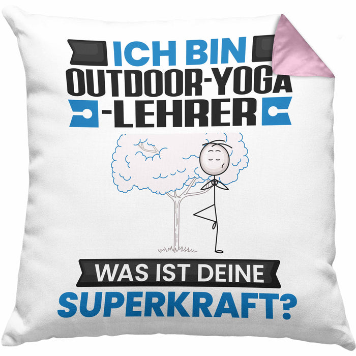 Outdoor-Yoga-Lehrer Kissen mit Füllung 40x40 Geschenk für Outdoor-Yoga-Lehrer Geburtstag Lustiger Spruch Was Ist Deine Superkraft (Grau) Rosa Trendation