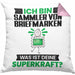 Sammler von Briefmarken Kissen mit Füllung 40x40 Geschenk für Sammler von Briefmarken Geburtstag Lustiger Spruch Was Ist Deine Superkraft (Grau) Rosa Trendation