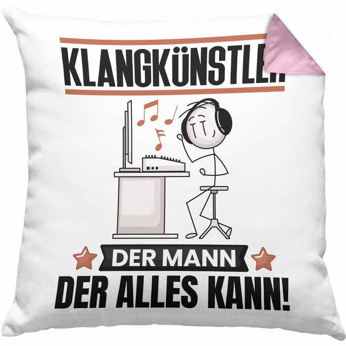 Klangkünstler Kissen mit Füllung 40x40 Geschenk für Klangkünstler Der Mann Der Alles Kann Geschenkidee zum Geburtstag (Grau) Rosa Trendation