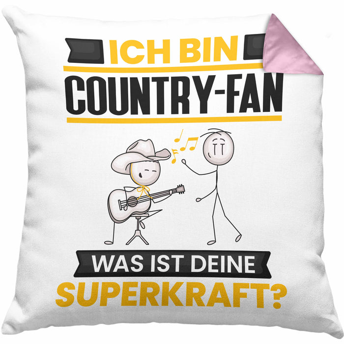 Country-Fan Kissen mit Füllung 40x40 Geschenk für Country-Fan Geburtstag Lustiger Spruch Was Ist Deine Superkraft (Grau) Rosa Trendation