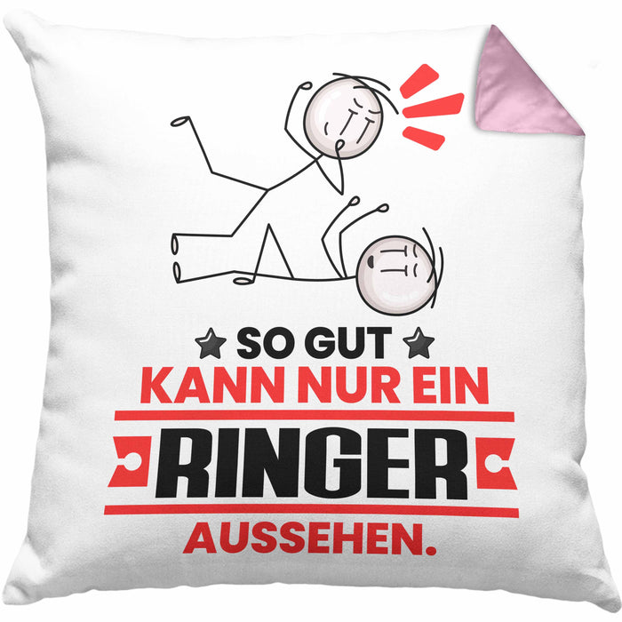 Ringer Geschenk Kissen mit Füllung 40x40 So Gut Kann Nur Ein Ringer Aussehen Geschenkidee (Grau) Rosa Trendation