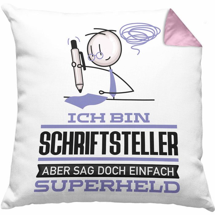Schriftsteller Geschenk Kissen mit Füllung 40x40 Ich Bin Schriftsteller Aber Sag Doch Einfach Superheld Lustige Geschenkdiee für Schriftsteller (Grau) Rosa Trendation