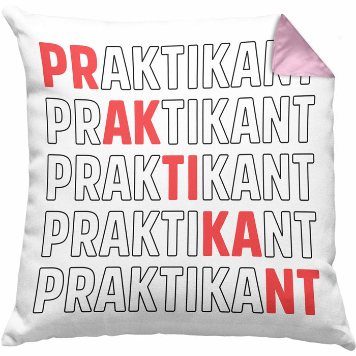 Praktikant Kissen mit Füllung 40x40 Geschenk Lustiger Spruch (Grau) Rosa Trendation