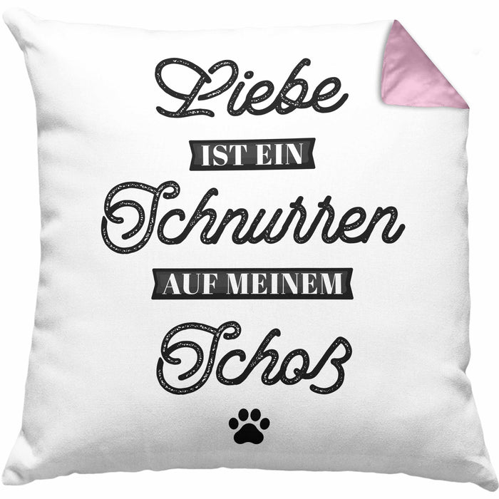 Katze Kissen mit Füllung 40x40 Geschenk Spruch Geschenkidee für Katzen-Mama Papa Katzenliebhaber Liebe Ist Ein Schnurren Auf Meinem Schoß (Grau) Rosa Trendation