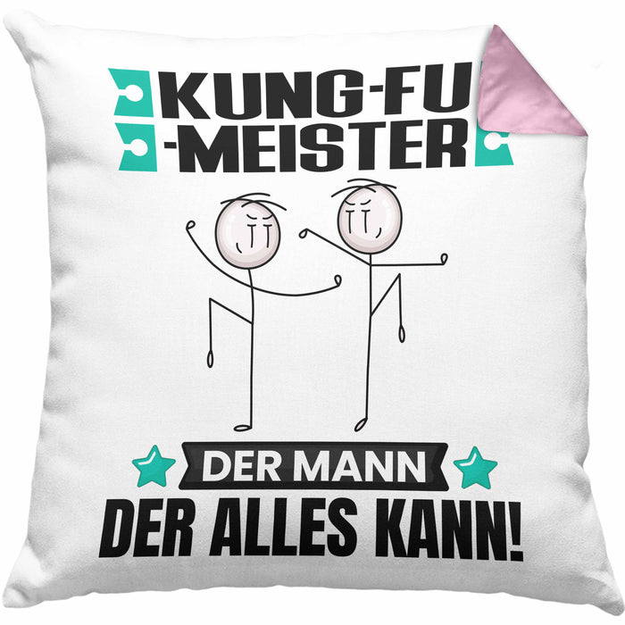 Kung-Fu-Meister Kissen mit Füllung 40x40 Geschenk für Kung-Fu-Meister Der Mann Der Alles Kann Geschenkidee zum Geburtstag (Grau) Rosa Trendation