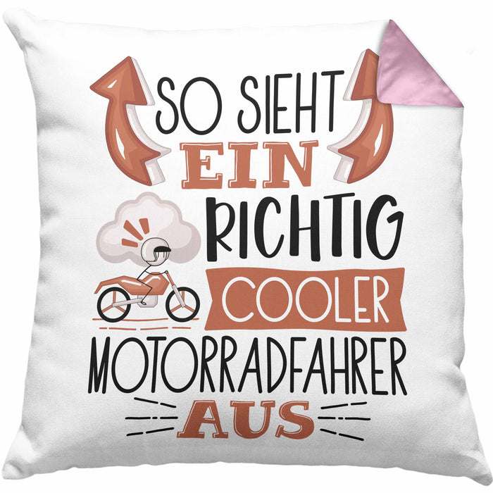 Motorradfahrer Kissen mit Füllung 40x40 Geschenk So Sieht Ein RIchtig Cooler Motorradfahrer Aus Geschenkidee Lustiger Spruch Geburtstag (Grau) Rosa Trendation