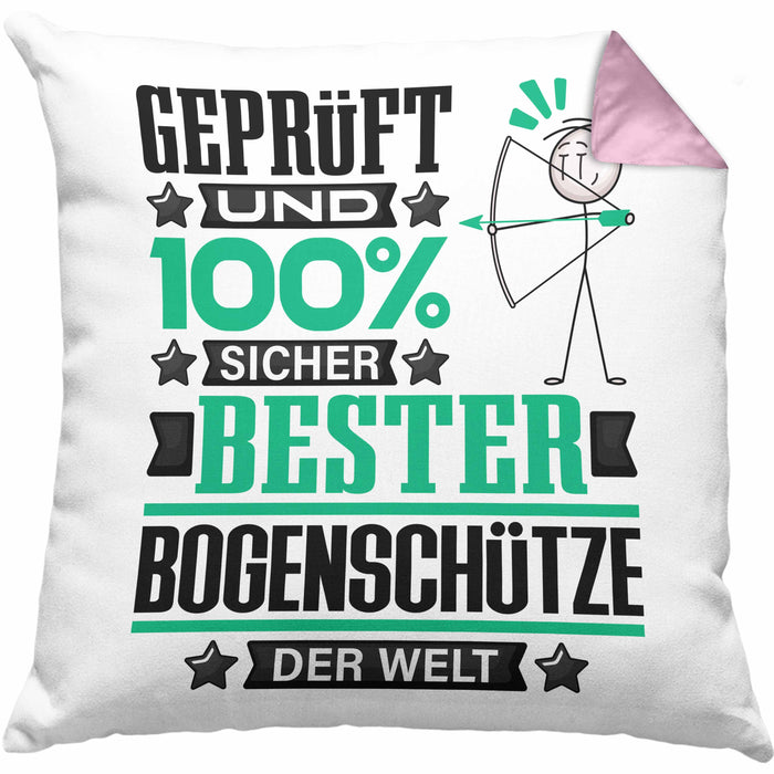 Bogenschütze Geschenk Lustiger Spruch für Bogenschütze Geschenkidee Bester Bogenschütze Der WeltKissen mit Füllung 40x40 (Grau) Rosa Trendation