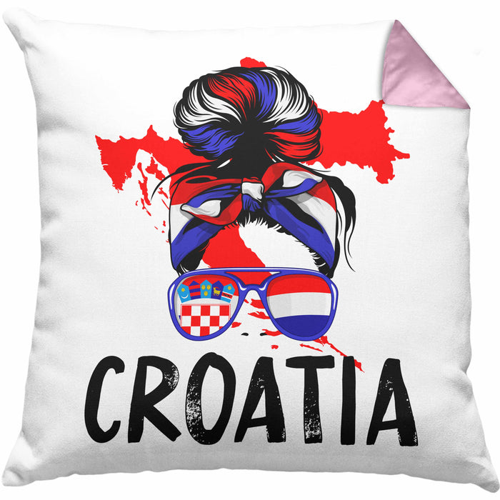Croatia Kissen mit Füllung 40x40 Geschenk für Kroatische Frau Heimat Kroatien Geschenkidee (Grau) Rosa Trendation