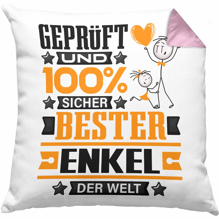 Enkel Geschenk Lustiger Spruch für Enkel Geschenkidee Bester Enkel Der WeltKissen mit Füllung 40x40 (Grau) Rosa Trendation