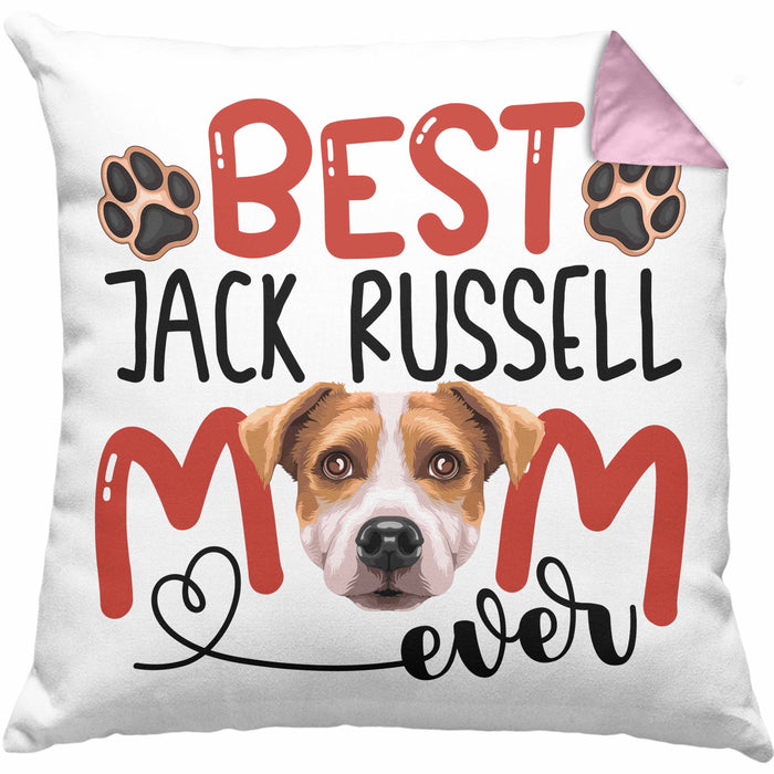 Jack Russell Mom Besitzerin Kissen mit Füllung 40x40 Geschenk Lustiger Spruch Geschenkidee Besitzerin Jack Russell Mama (Grau) Rosa Trendation