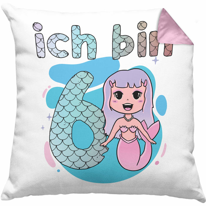 6. Geburtstag Mädchen Geschenk Meerjungfrau Geschenk Kissen mit Füllung 40x40 für Mädchen Nymphe Nixe Grafik (Grau) Rosa Trendation