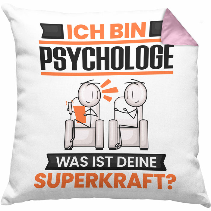 Psychologe Kissen mit Füllung 40x40 Geschenk für Psychologe Geburtstag Lustiger Spruch Was Ist Deine Superkraft (Grau) Rosa Trendation
