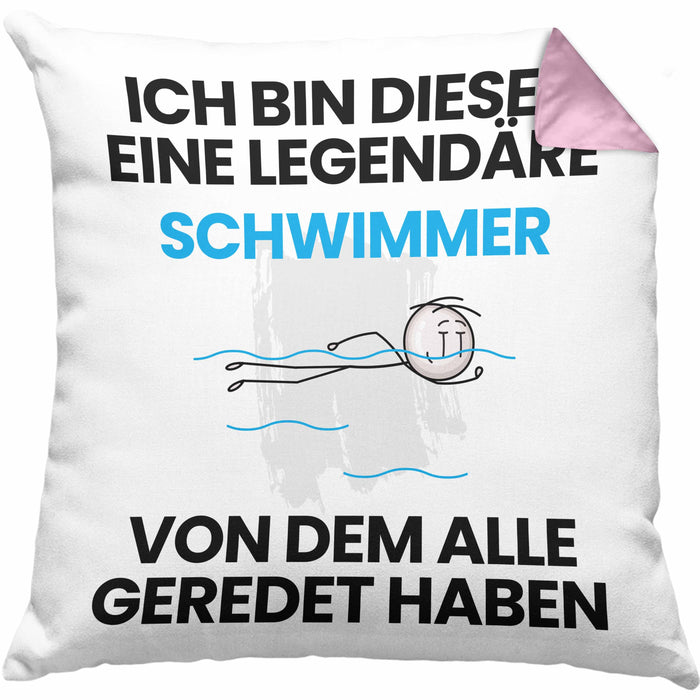 Schwimmer Geschenk Kissen mit Füllung 40x40 Lustige Geschenkidee Geburtstag für Schwimmer Ich Bin Dieser Legendäre Schwimmer Von Dem Alle Geredet Haben (Grau) Rosa Trendation