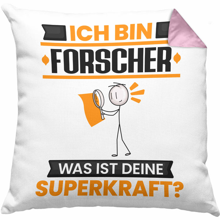 Forscher Kissen mit Füllung 40x40 Geschenk für Forscher Geburtstag Lustiger Spruch Was Ist Deine Superkraft (Grau) Rosa Trendation