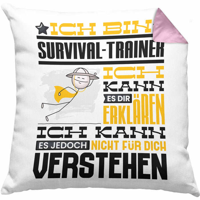 Survival-Trainer Geschenk Kaffee-Kissen mit Füllung 40x40 Geschenkidee für Survival-Trainer Ich Bin Survival-Trainer Ich Kann Es Dir Erklären Jedoch Nicht Für Dich Verstehen Spruch Lustig (Grau) Rosa Trendation