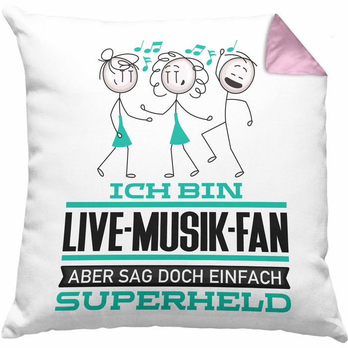 Live-Musik-Fan Geschenk Kissen mit Füllung 40x40 Ich Bin Live-Musik-Fan Aber Sag Doch Einfach Superheld Lustige Geschenkdiee für Live-Musik-Fan (Grau) Rosa Trendation