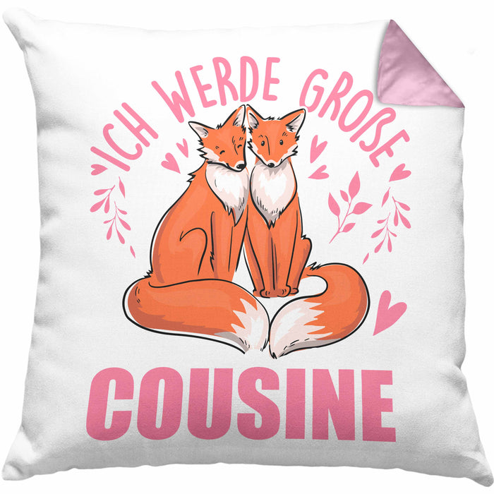 Du Wirst Große Cousine Kissen mit Füllung 40x40 Geschenk Ich Werde Große Cousine Nachwuchs (Grau) Rosa Trendation
