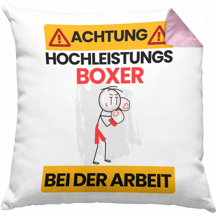 Boxer Kissen mit Füllung 40x40 Geschenk Lustiger Spruch Geschenkidee für Boxer Achtung Hochleistungs Boxer Bei Der Arbeit (Grau) Rosa Trendation