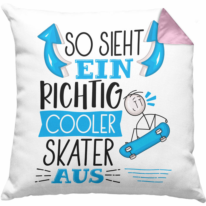 Skater Kissen mit Füllung 40x40 Geschenk So Sieht Ein Richtig Cooler Skater Aus Geschenkidee Spruch Lustig (Grau) Rosa Trendation