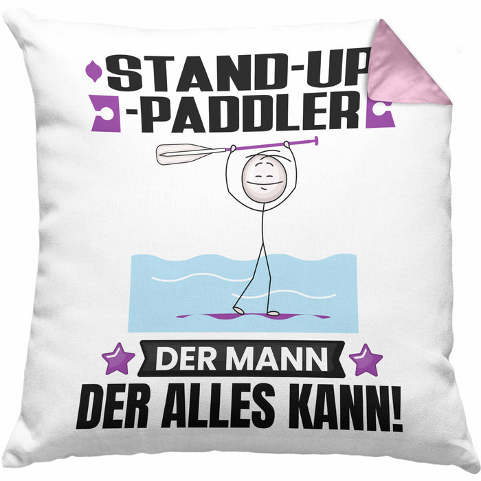 Stand-Up-Paddler Kissen mit Füllung 40x40 Geschenk für Stand-Up-Paddler Der Mann Der Alles Kann Geschenkidee zum Geburtstag (Grau) Rosa Trendation