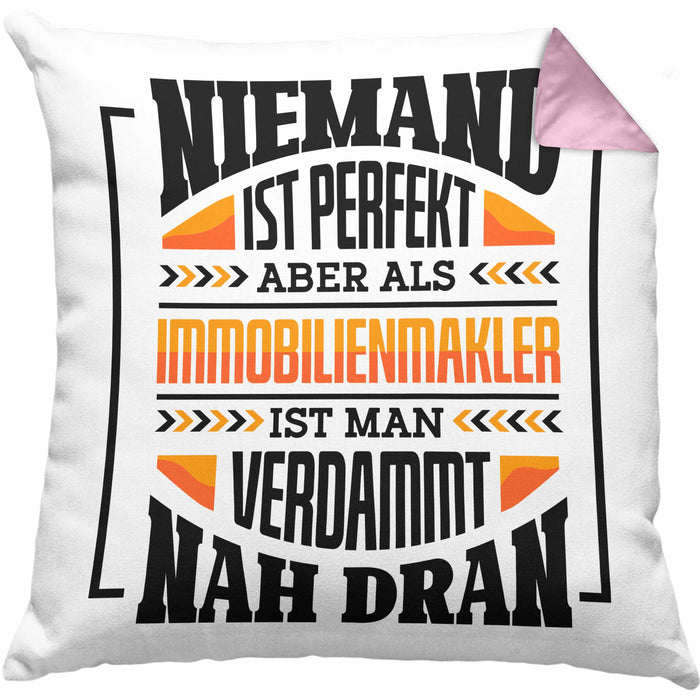 Immobilienmakler Kissen mit Füllung 40x40 Geschenk Ausbildung Geschenkidee Spruch (Grau) Rosa Trendation