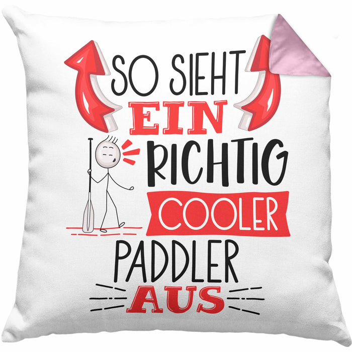 So Sieht Ein Richtig Cooler Paddler Aus Geschenk Kissen mit Füllung 40x40 Lustiger Spruch Geschenkidee (Grau) Rosa Trendation