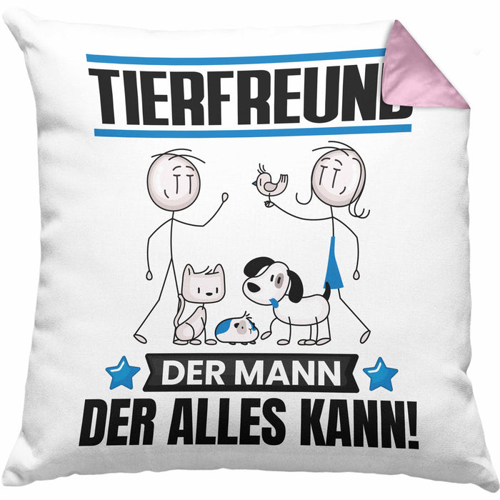 Tierfreund Kissen mit Füllung 40x40 Geschenk für Tierfreund Der Mann Der Alles Kann Geschenkidee zum Geburtstag (Grau) Rosa Trendation
