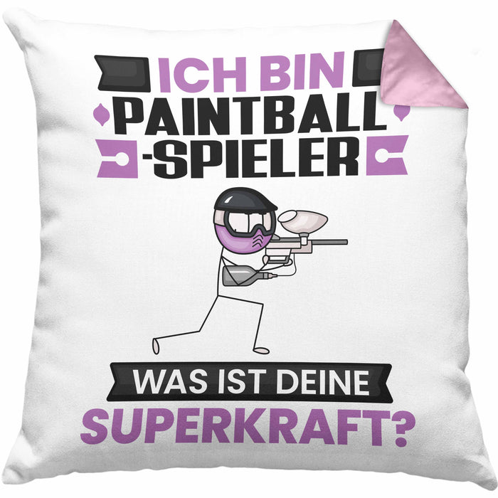 Paintballspieler Kissen mit Füllung 40x40 Geschenk für Paintballspieler Geburtstag Lustiger Spruch Was Ist Deine Superkraft (Grau) Rosa Trendation