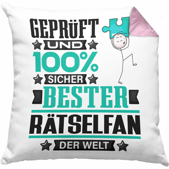 Rätselfan Geschenk Lustiger Spruch für Rätselfan Geschenkidee Bester Rätselfan Der WeltKissen mit Füllung 40x40 (Grau) Rosa Trendation