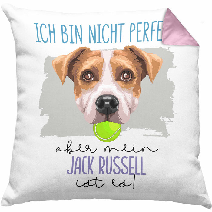 Jack Russell Besitzer Kissen mit Füllung 40x40 Geschenk Lustiger Spruch Geschenkidee Besitzerin Ich Bin Nicht toll Aber Mein Jack Russell Ist Es (Grau) Rosa Trendation