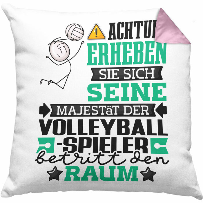 Volleyballspieler Geschenk Kissen mit Füllung 40x40 Lustiger Spruch Erheben Sie Sich Der Volleyballspieler Betritt den Raum (Grau) Rosa Trendation