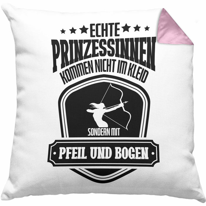 Lustige Bogenschützin Kissen mit Füllung 40x40 mit Spruch Geschenk Frauen Bogenschießen Pfeil und Bogen Motiv (Grau) Rosa Trendation