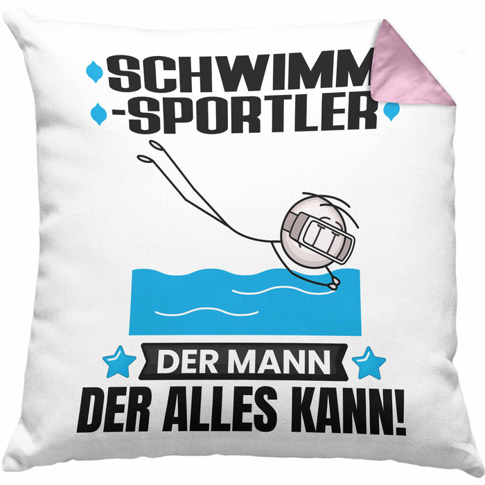 Schwimmsportler Kissen mit Füllung 40x40 Geschenk für Schwimmsportler Der Mann Der Alles Kann Geschenkidee zum Geburtstag (Grau) Rosa Trendation