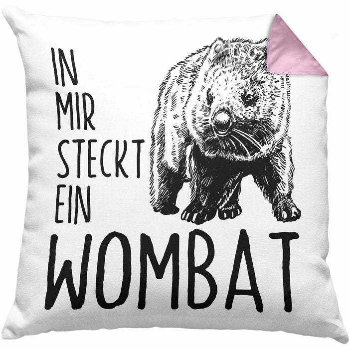 Wombat Kissen mit Füllung 40x40 Geschenk für Wombat Liebhaber In Mir Steckt Ein Wombat (Grau) Rosa Trendation