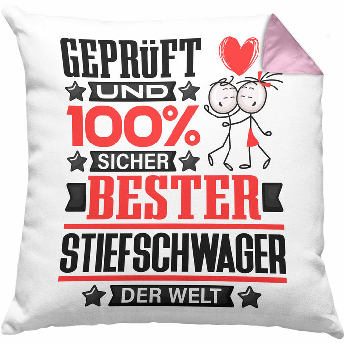 Stiefschwager Geschenk Lustiger Spruch für Stiefschwager Geschenkidee Bester Stiefschwager Der WeltKissen mit Füllung 40x40 (Grau) Rosa Trendation