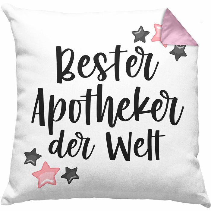 Apotheker Geschenk Kissen mit Füllung 40x40 Bester Apotheker Pharmazeut Arzneikundiger (Grau) Rosa Trendation