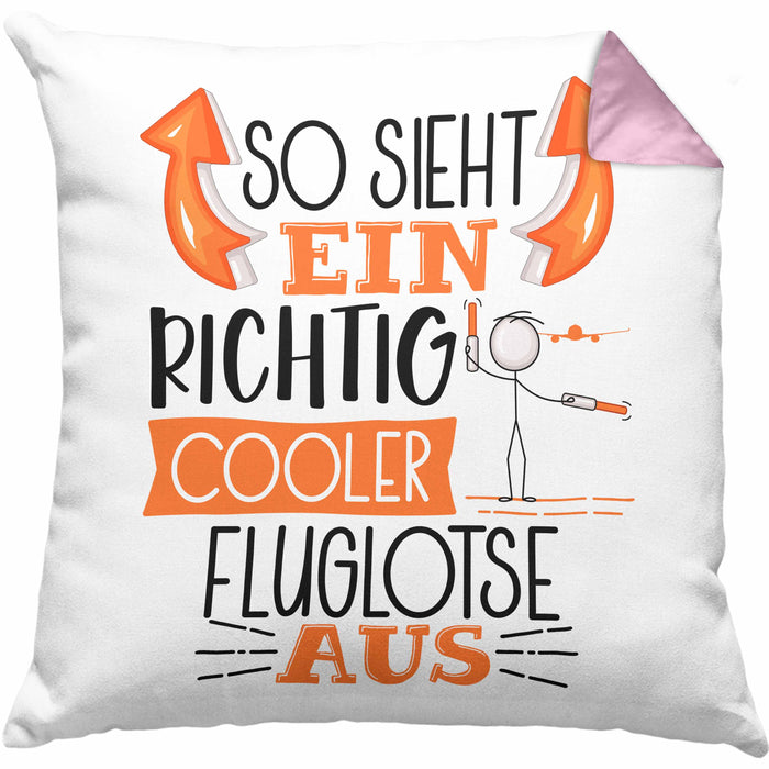 Fluglotse Kissen mit Füllung 40x40 Geschenk So Sieht Ein Richtig Cooler Fluglotse Aus Geschenkidee Spruch Lustig (Grau) Rosa Trendation