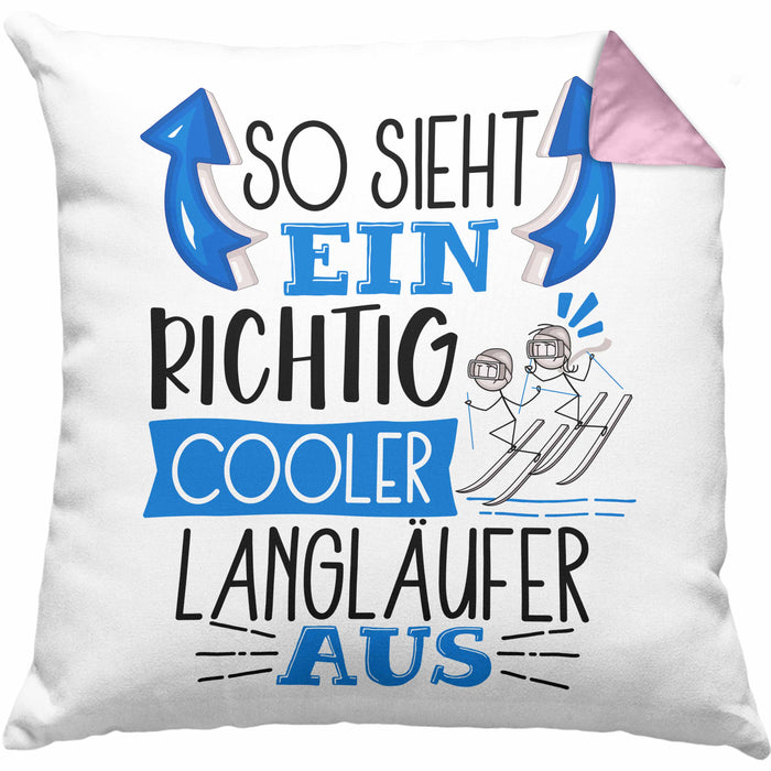 So Sieht Ein Richtig Cooler Langläufer Aus Geschenk Kissen mit Füllung 40x40 Lustiger Spruch Geschenkidee (Grau) Rosa Trendation