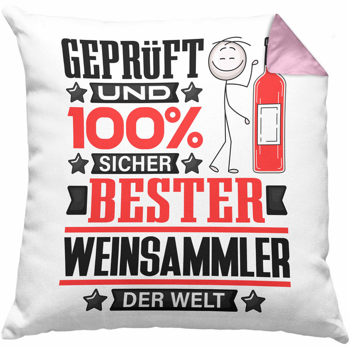 Weinsammler Geschenk Lustiger Spruch für Weinsammler Geschenkidee Bester Weinsammler Der WeltKissen mit Füllung 40x40 (Grau) Rosa Trendation
