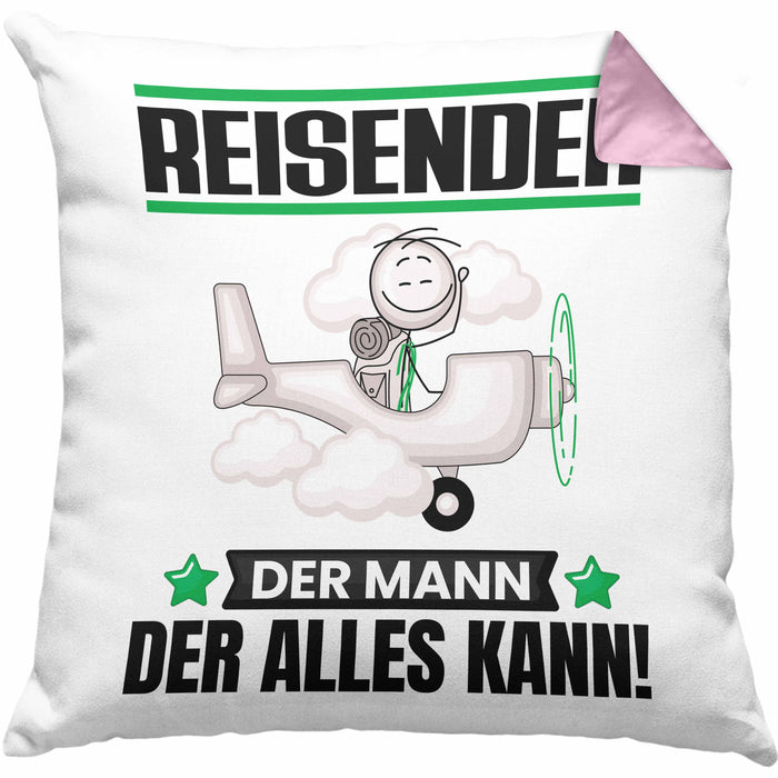 Reisender Kissen mit Füllung 40x40 Geschenk für Reisender Der Mann Der Alles Kann Geschenkidee zum Geburtstag (Grau) Rosa Trendation