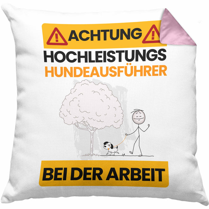 Hundeausführer Kissen mit Füllung 40x40 Geschenk Lustiger Spruch Geschenkidee für Hundeausführer Achtung Hochleistungs Hundeausführer Bei Der Arbeit (Grau) Rosa Trendation