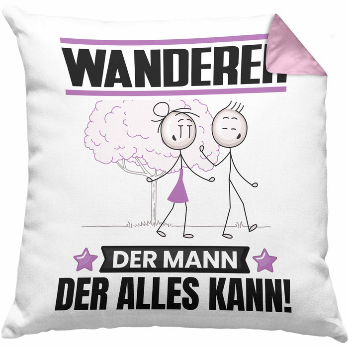Wandern Kissen mit Füllung 40x40 Geschenk für Wandern Der Mann Der Alles Kann Geschenkidee zum Geburtstag (Grau) Rosa Trendation